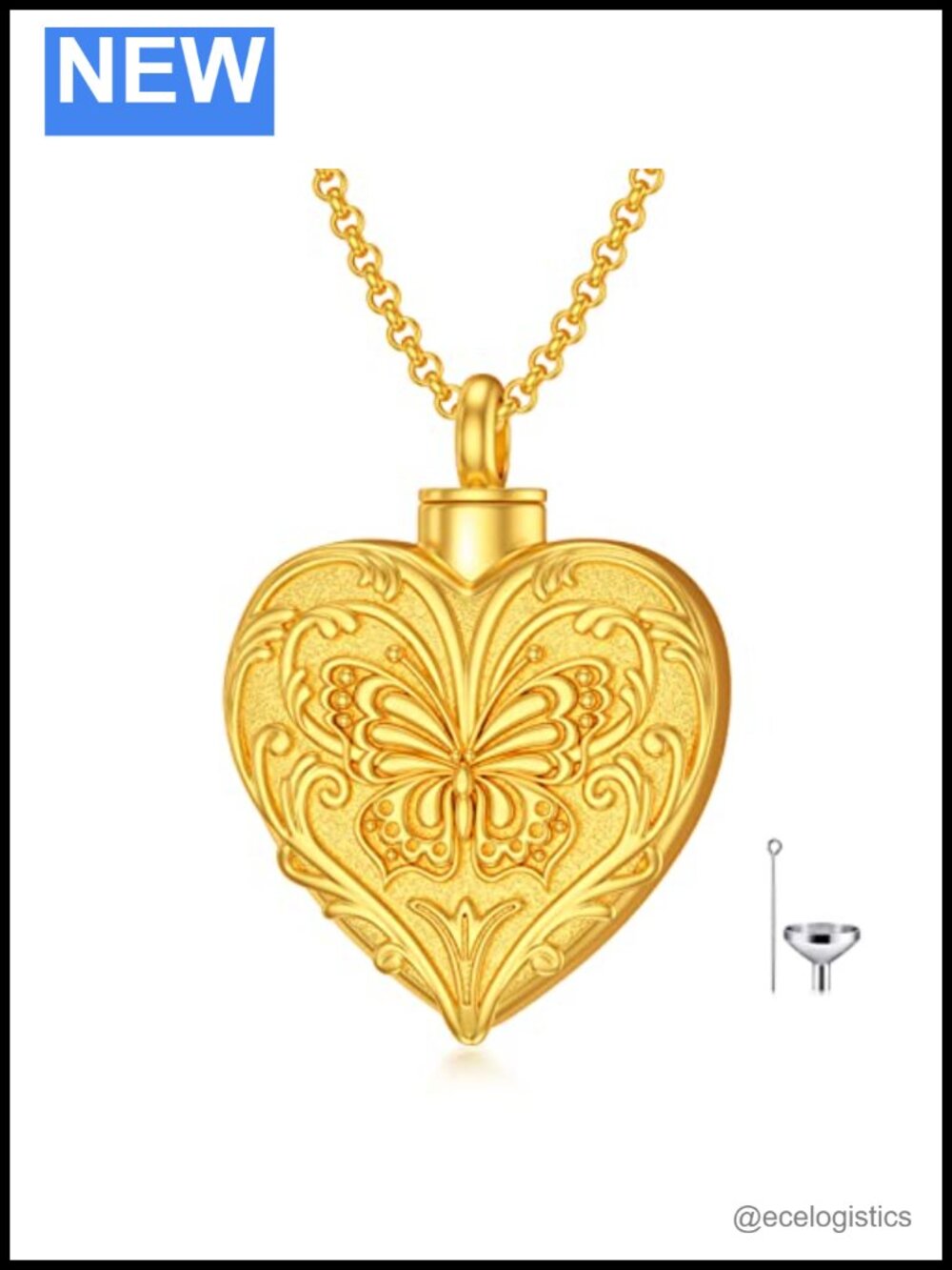 SOULMEET 18K Gold Plated Sterling Silver Butterfly Urn Necklace Cremation